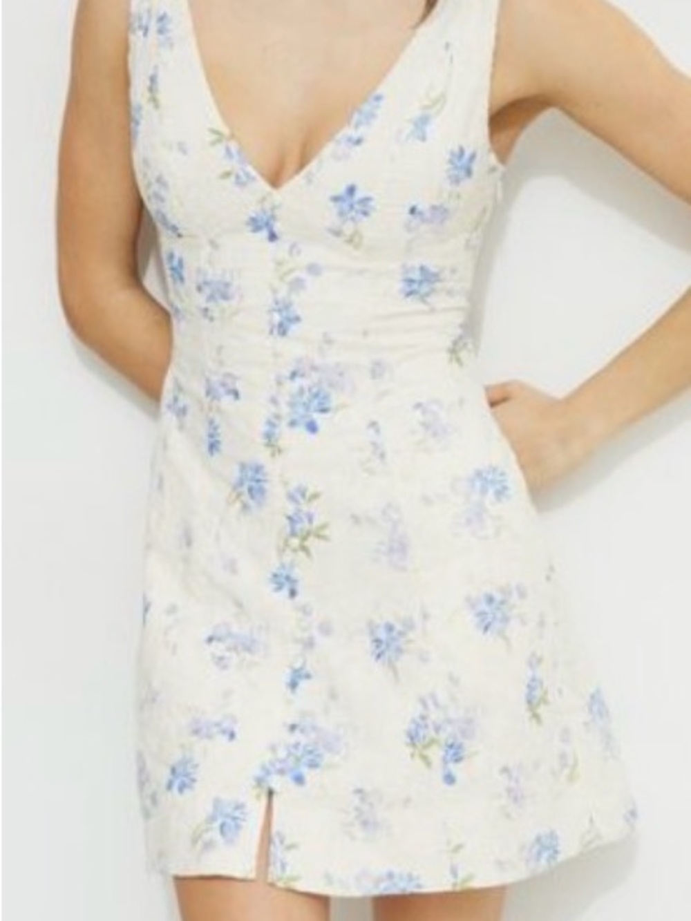 Dynamite White Blue Floral Jacquard Mini Dress XS NWT